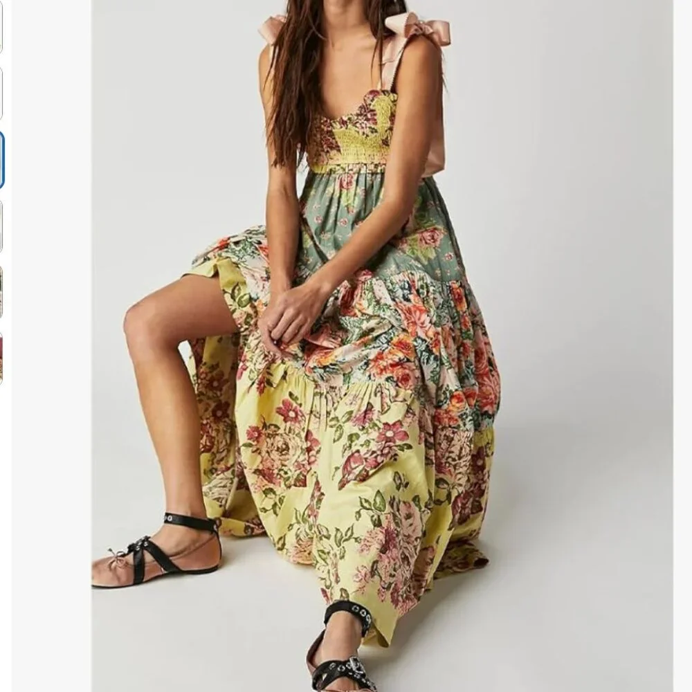 Free People Floral Maxi Dress in Green and Yellow - Picture 3 of 6
